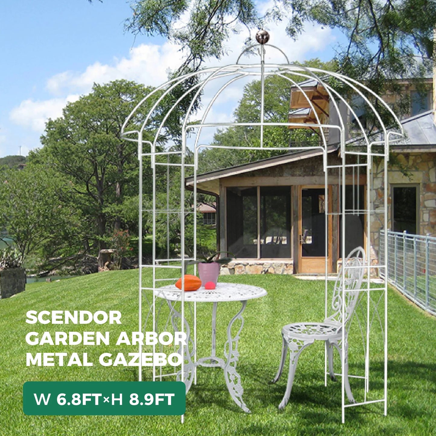 SCENDOR 107' H x82' W White Garden Iron Arch Arbor Gazebo, Ideal for Climbing Plants Outdoor, Wedding Arches Ceremony, 32LB