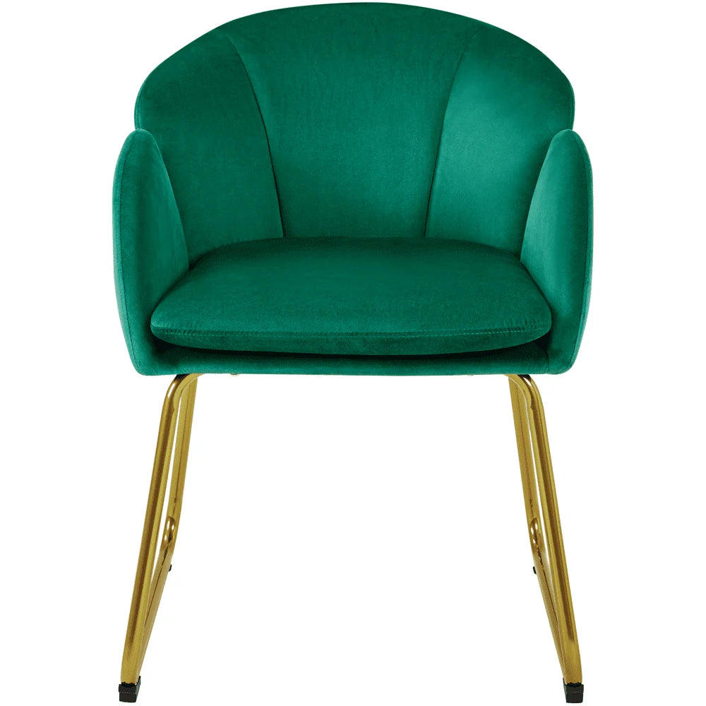 Yaheetech Flower Shape Velvet Armchair Dining Chair with Golden Metal Legs for Living Room, Green