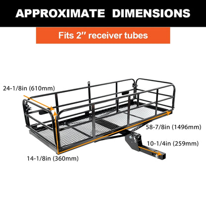 Kojem 500 Lbs Hitch Mount Cargo Carrier 60" x 24" x 14" Folding Cargo Rack Rear Luggage Basket Fits 2" Receiver for Car SUV Camping Traveling