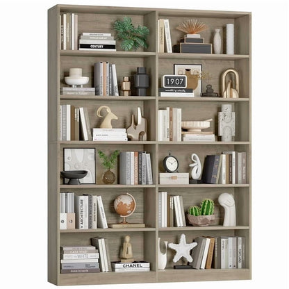Homfa 74.3° Double Wide 6-Tier Bookcase, Extra Large Wooden Freestanding Display Bookshelf for Home Office Living Room, White