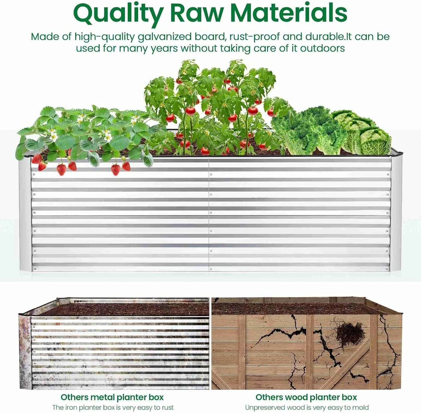 Raised Garden Bed Kit, Galvanized Planter Raised Garden Boxes Outdoor, Deep Root Raised Planter with Anti-Cutting Strip, Large Metal Raised Garden Bed for Vegetables, Flowers, Herbs