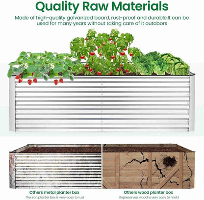 Raised Garden Bed Kit, Galvanized Planter Raised Garden Boxes Outdoor, Deep Root Raised Planter with Anti-Cutting Strip, Large Metal Raised Garden Bed for Vegetables, Flowers, Herbs