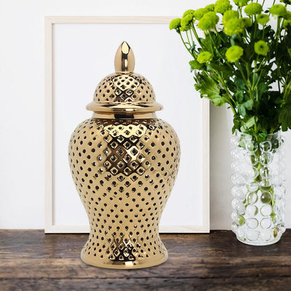 Vintage Style Ceramic Ginger Jar Dried Flower Vase Porcelain Storage Jar with