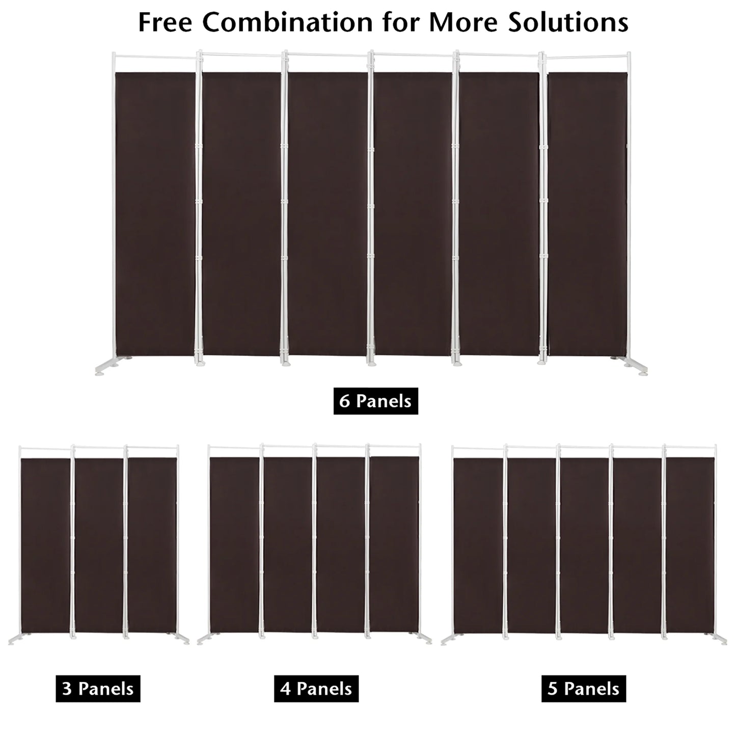 Costway 6-Panel Room Divider Folding Privacy Screen w/Steel Frame Decoration Brown