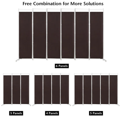 Costway 6-Panel Room Divider Folding Privacy Screen w/Steel Frame Decoration Brown
