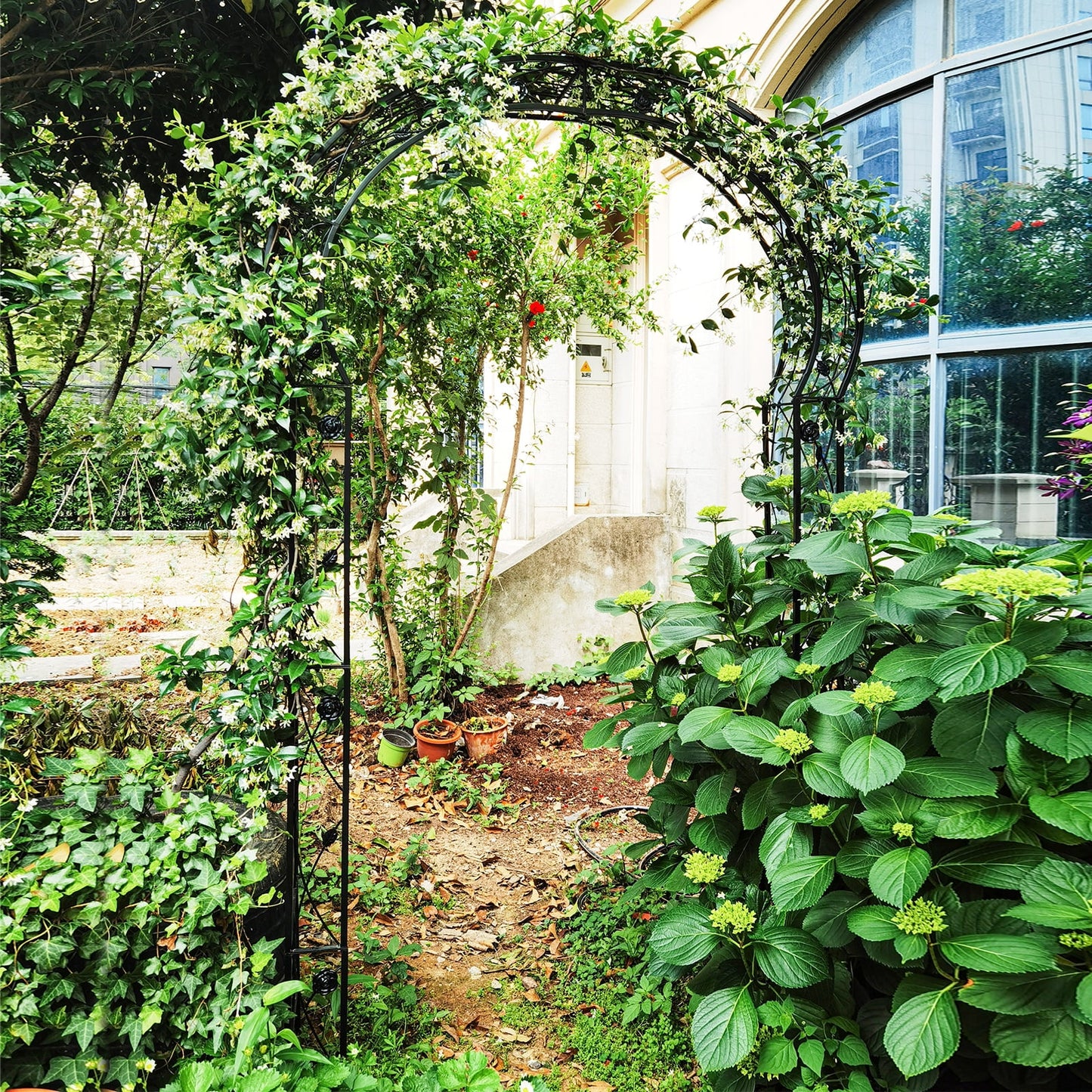 Topbuy Garden Arch Arbor Trellis, 2 Half Arches 99° Tall Metal Arbour Archway for Climbing Plants Roses Vines