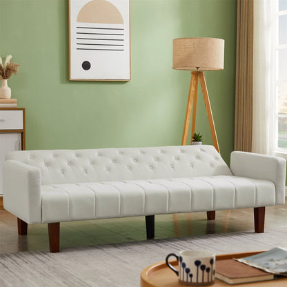 Aukfa 75" Square Arm Futon Convertible Sofa for Home Office, Button-Tufted Back, Beige