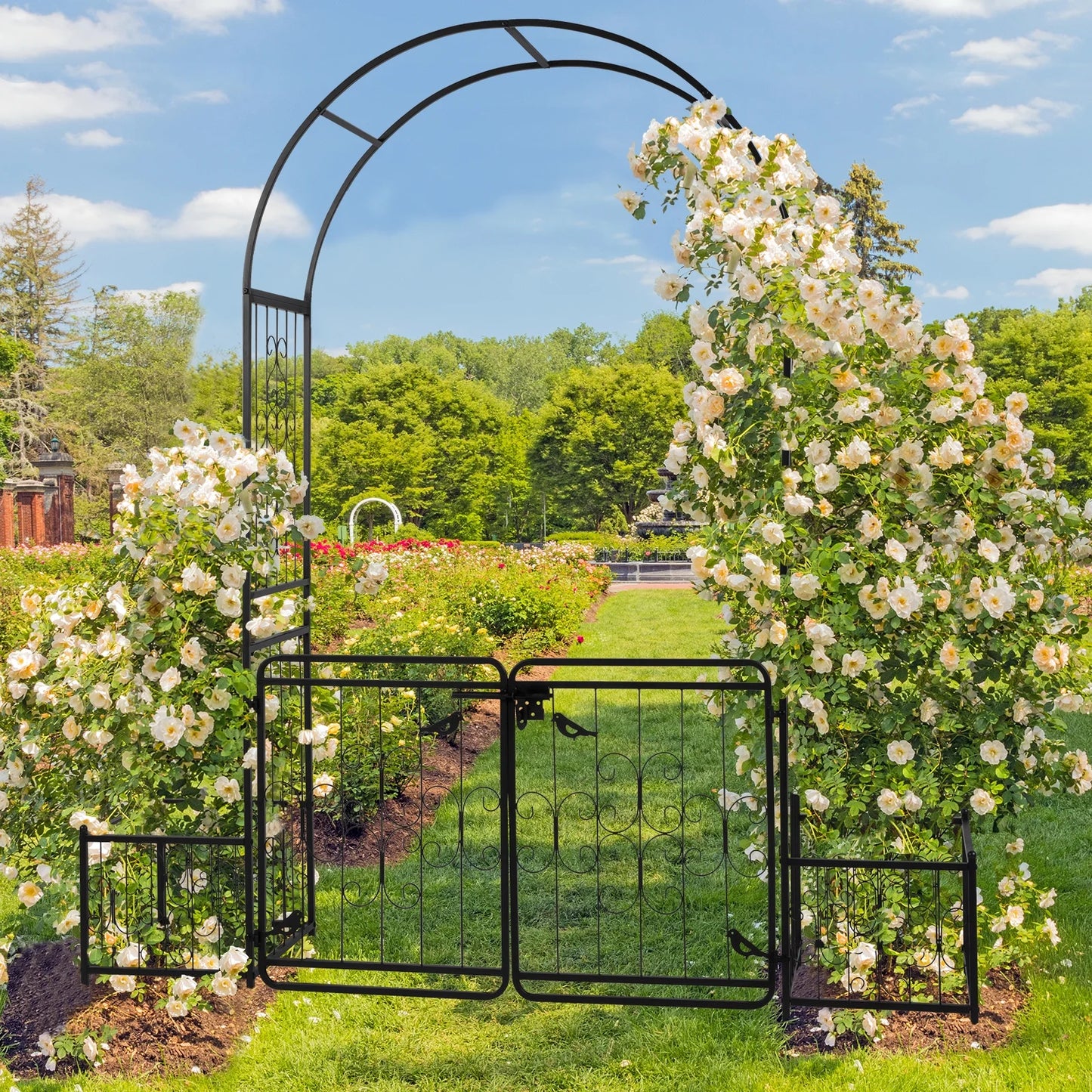 UBesGoo Garden Arch Arbor Trellis Steel Archway with Planters for Climbing Plants,7 Ft Iron