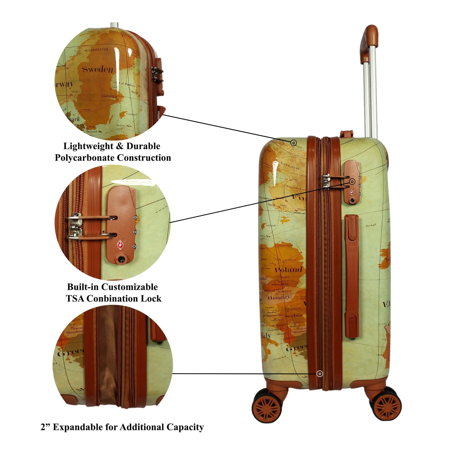 World Traveler Europe Hardside 2-Piece Carry-On Spinner Luggage Set with TSA Lock