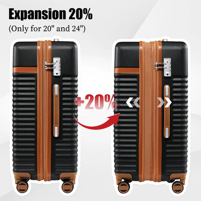 Joyway - 5-Piece Luggage Sets ABS Hardside Spinner Luggage -(Expandable Suitcase20"24")28-in Checked Luggage-Black