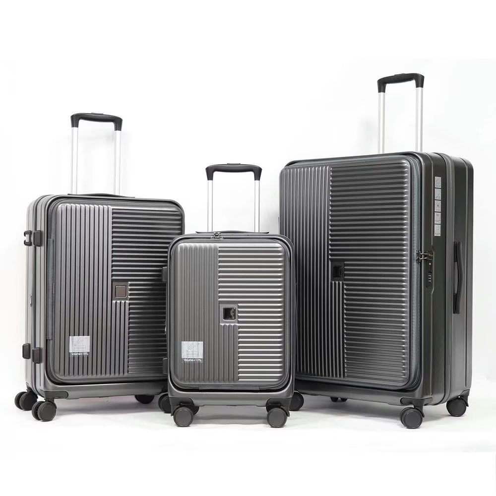 Topcobe Luggage with Front Opening, TSA Approved Lock, Hardshell Suitcase, Lightweight Luggage for Traveling, Black