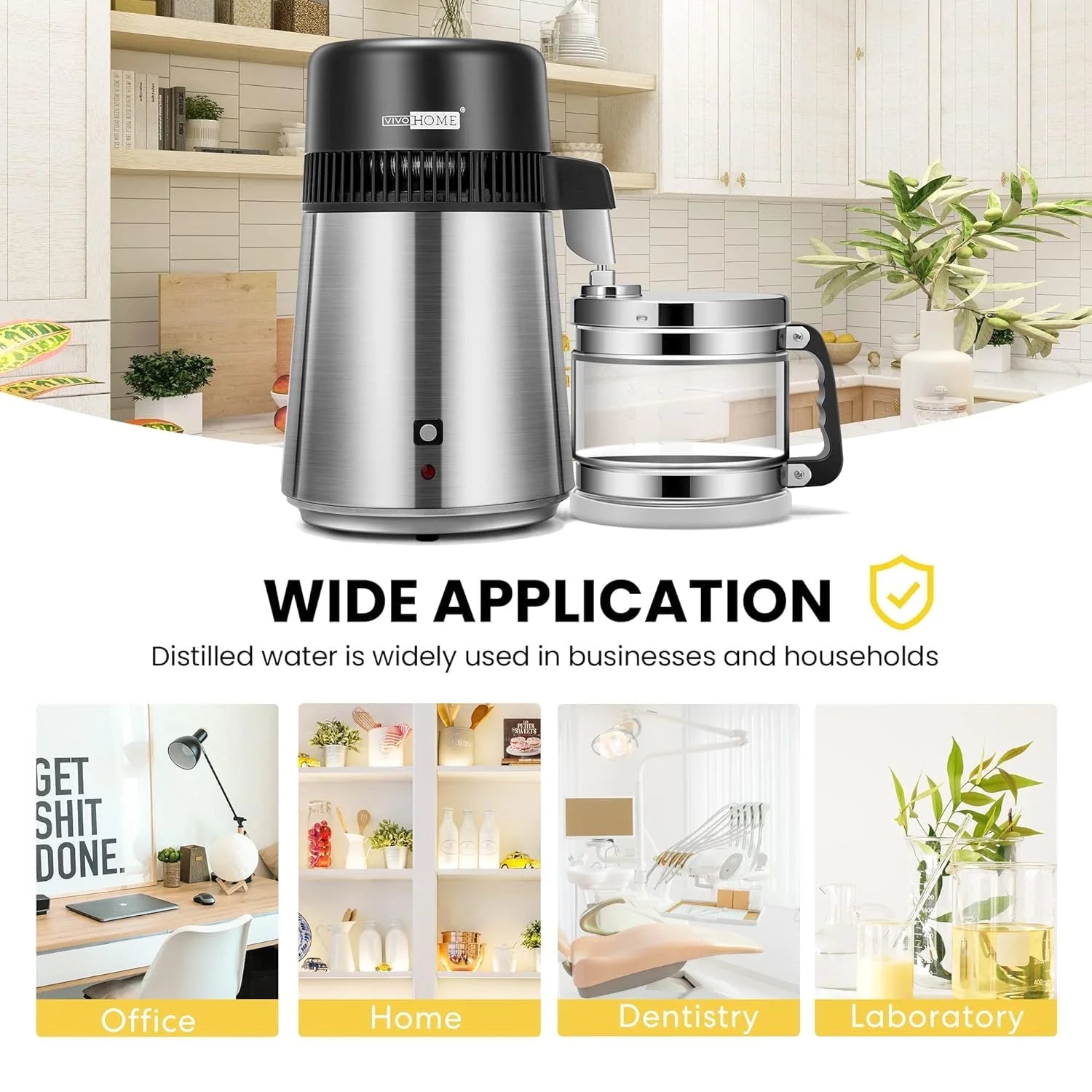 SPECSTAR Water Distiller Countertop 1.1 Gallon/4L 304 Stainless Steel Distilled Water Machine with Smart Switch Purifier Filter for Home Office