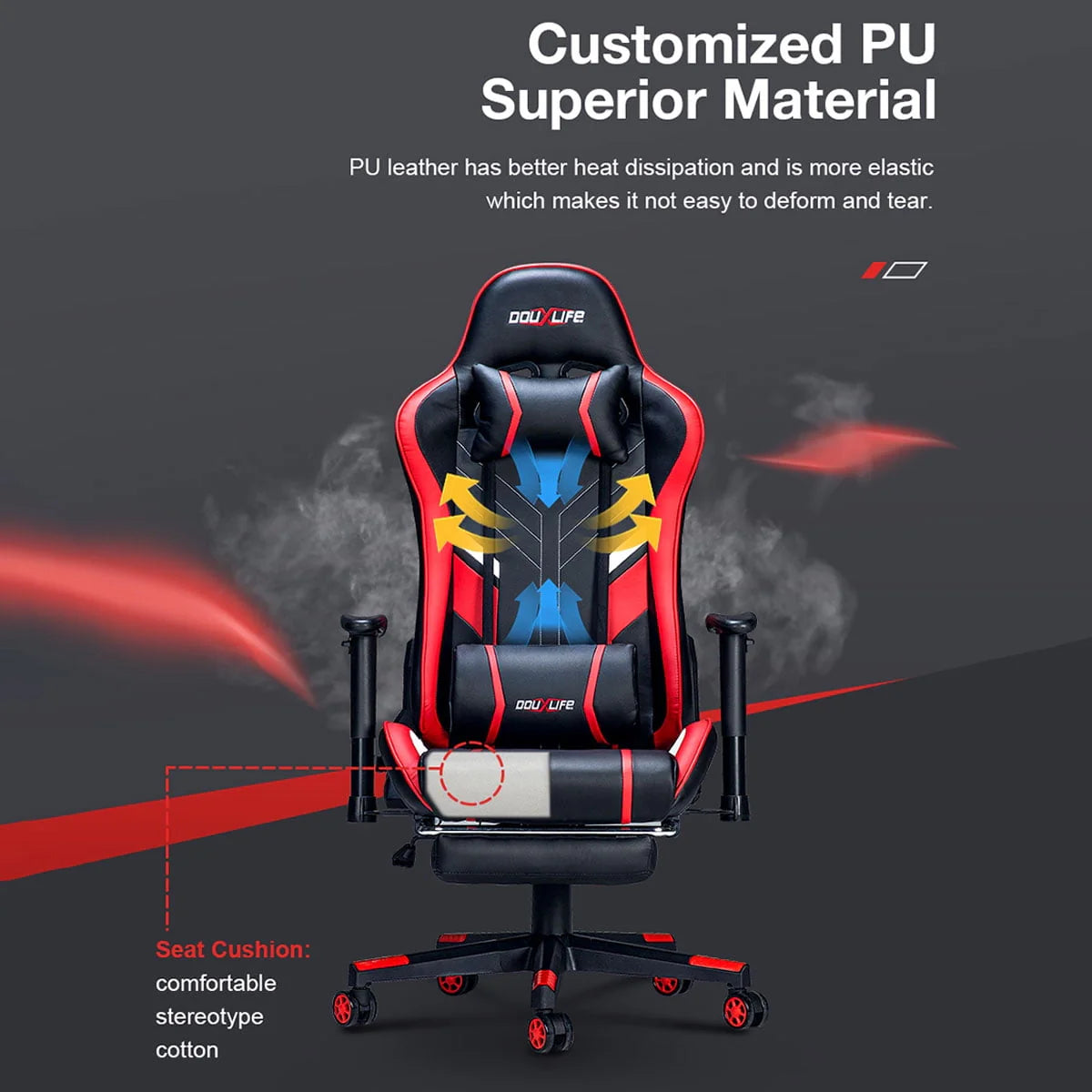 Douxlife Massage Gaming Chair with Footrest, 175° Reclining, Ergonomic Racing High Back Home Office Computer Chair, Video Game Chair for Adluts