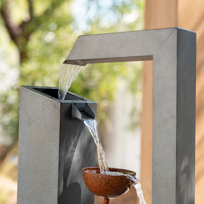 XBrand Metal Sculptural Multi-tiered Flower Water Fountain, Gray and Bronze, 38" Tall