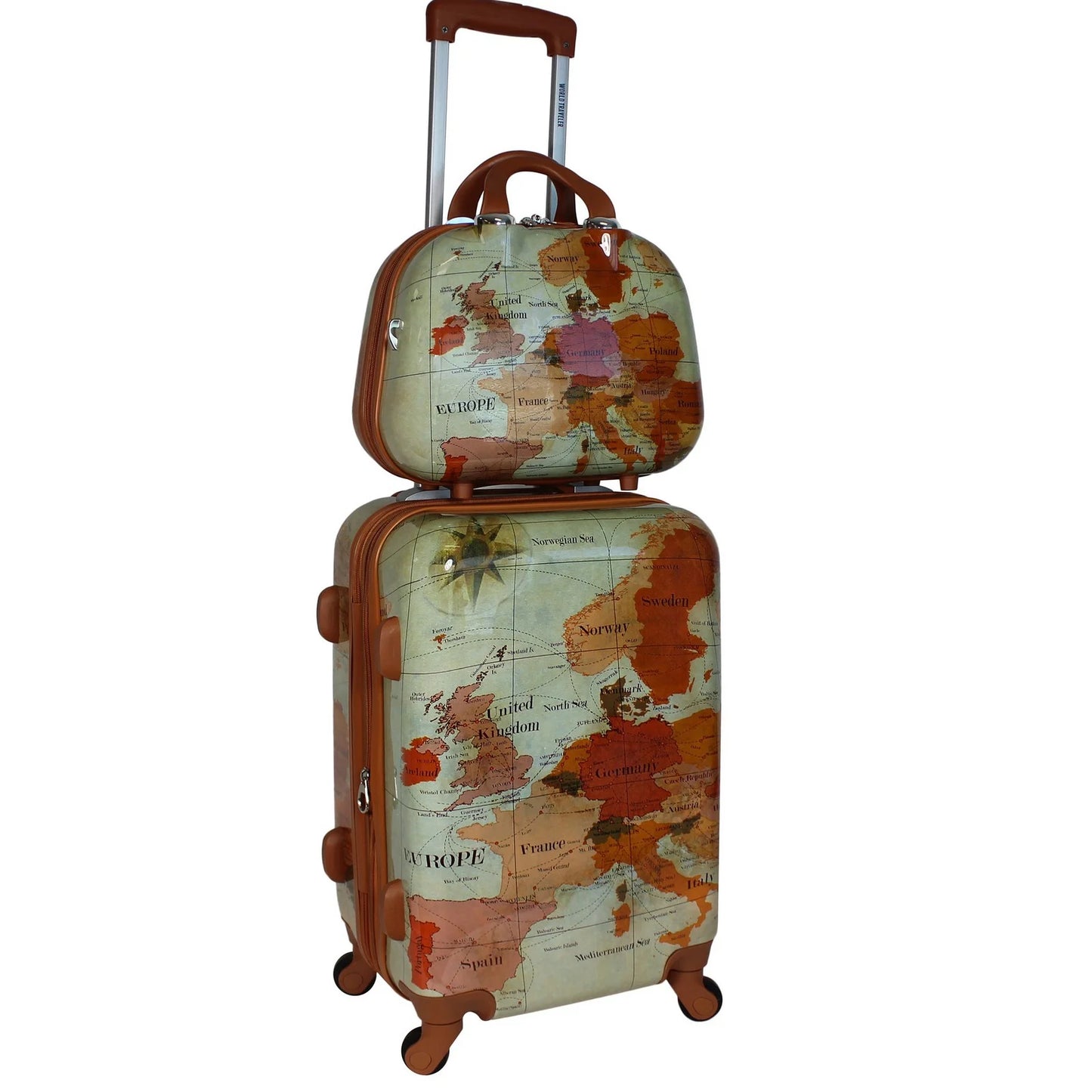 World Traveler Europe 4-Piece Spinner Luggage Set with TSA Lock, with 28" and 24" Upright, 13" Carry-on, and 13" Bag