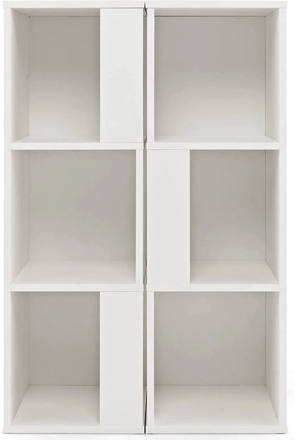 3 Cube Bookcase Set of 2, Modern Bookshelf w/Cubical Storage Shelves, Wood Bookshelves & Bookcases, Small Book Shelf for Bedroom, Living Room, Home Office (White)