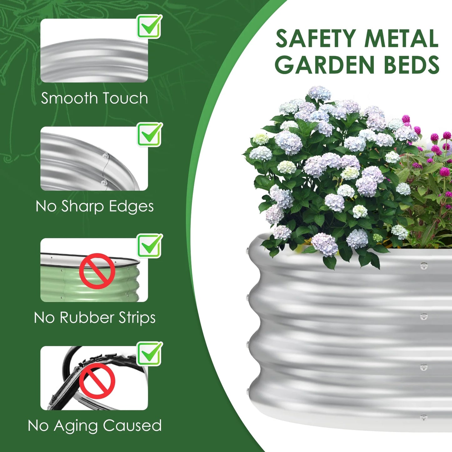 4°2°1 ft(4pack)Galvanized Raised Garden Bed Kit, Garden Planting, Outdoor Galvanized Flowerpot Garden Box, Round and Oval Large Metal Vegetable Box.