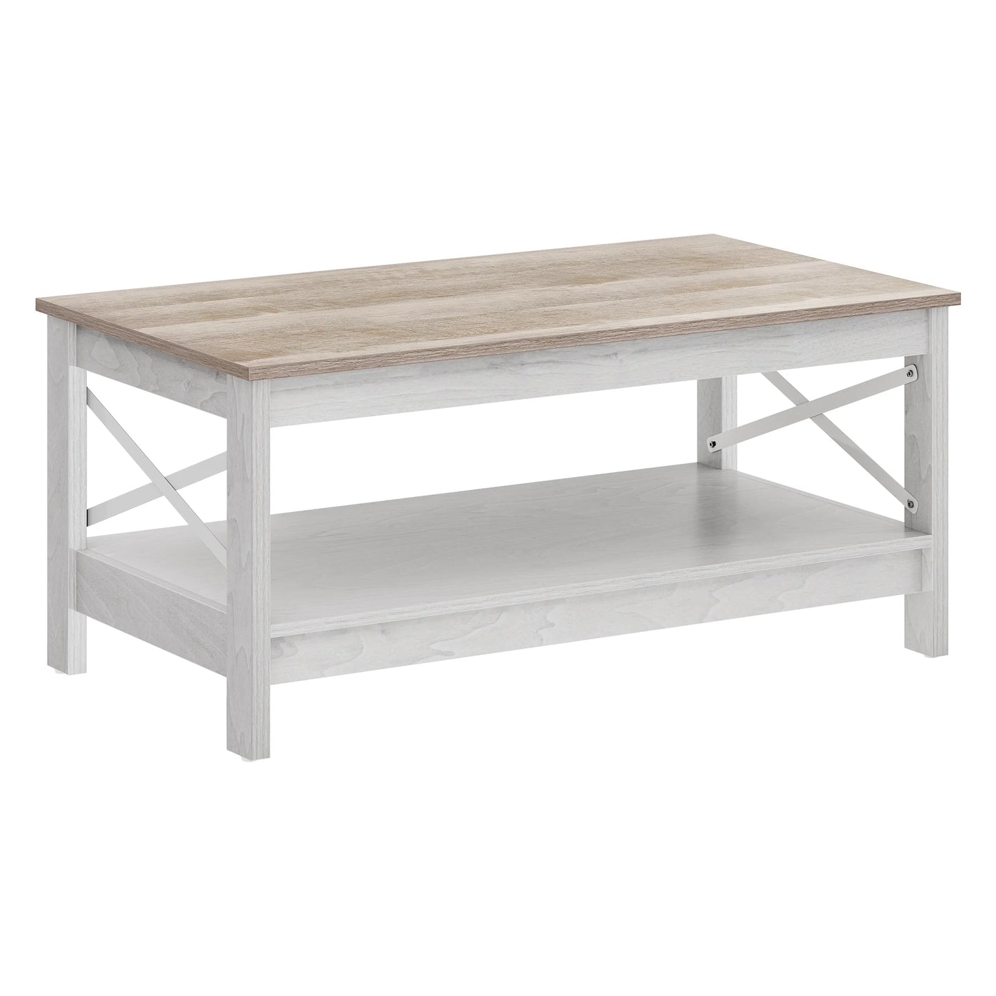 Wooflex Rustic Wood Coffee Table with 2-Tier Storage Shelf, Rectangle Design for Living Room or Home Office