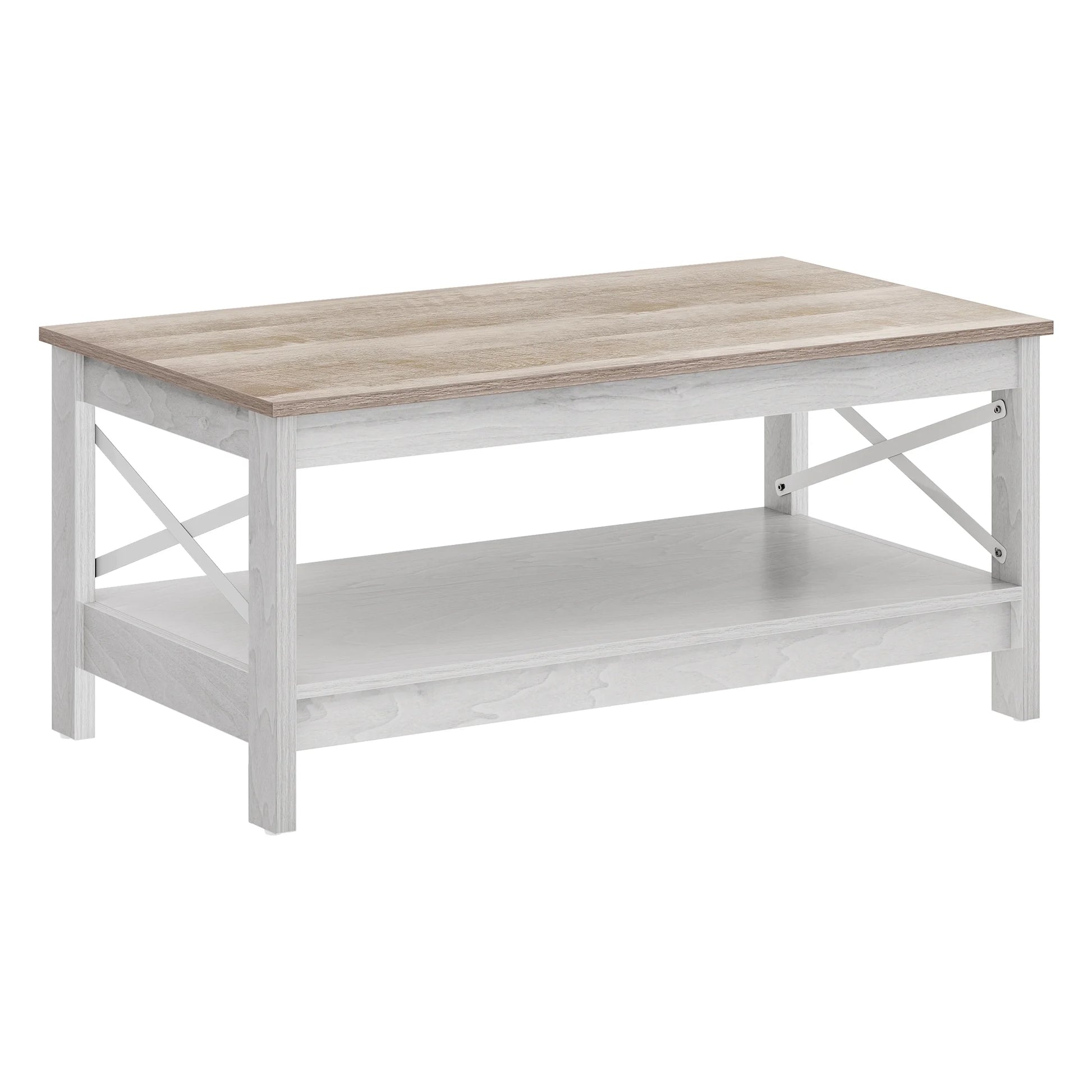 Wooflex Rustic Wood Coffee Table with 2-Tier Storage Shelf, Rectangle Design for Living Room or Home Office