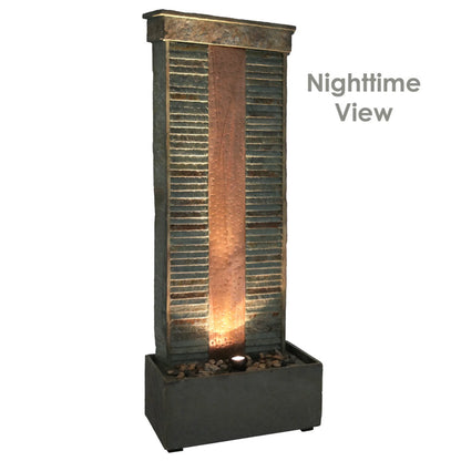 Sunnydaze 48"H Electric Natural Slate with Copper Accents Rippled Column Outdoor Water Fountain with LED Spotlight