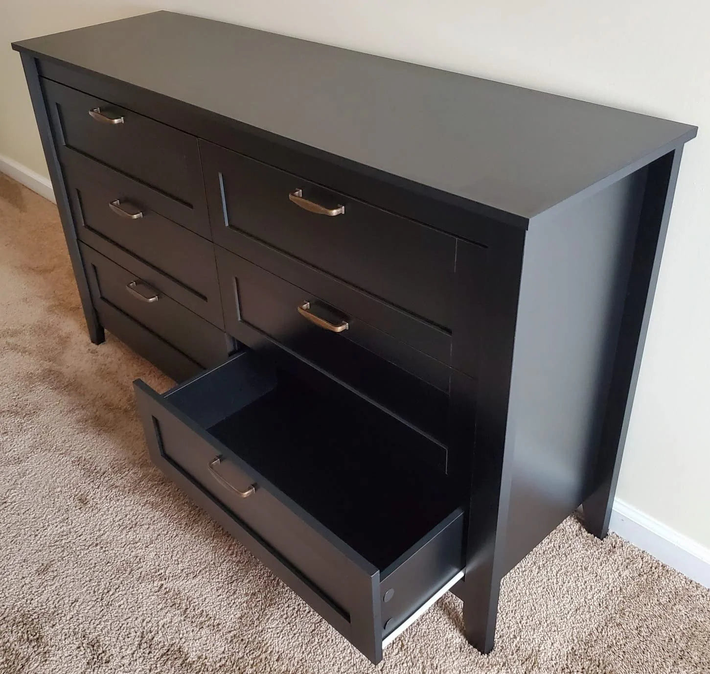 WLIVE Black Dresser for Bedroom, Double Dresser with Chest of 6 Drawers for Living Room & Nursery Toddlers Room, Retro Chest of Drawers with Metal Handle, Double Wood Dresser, Large Storage Cabinet