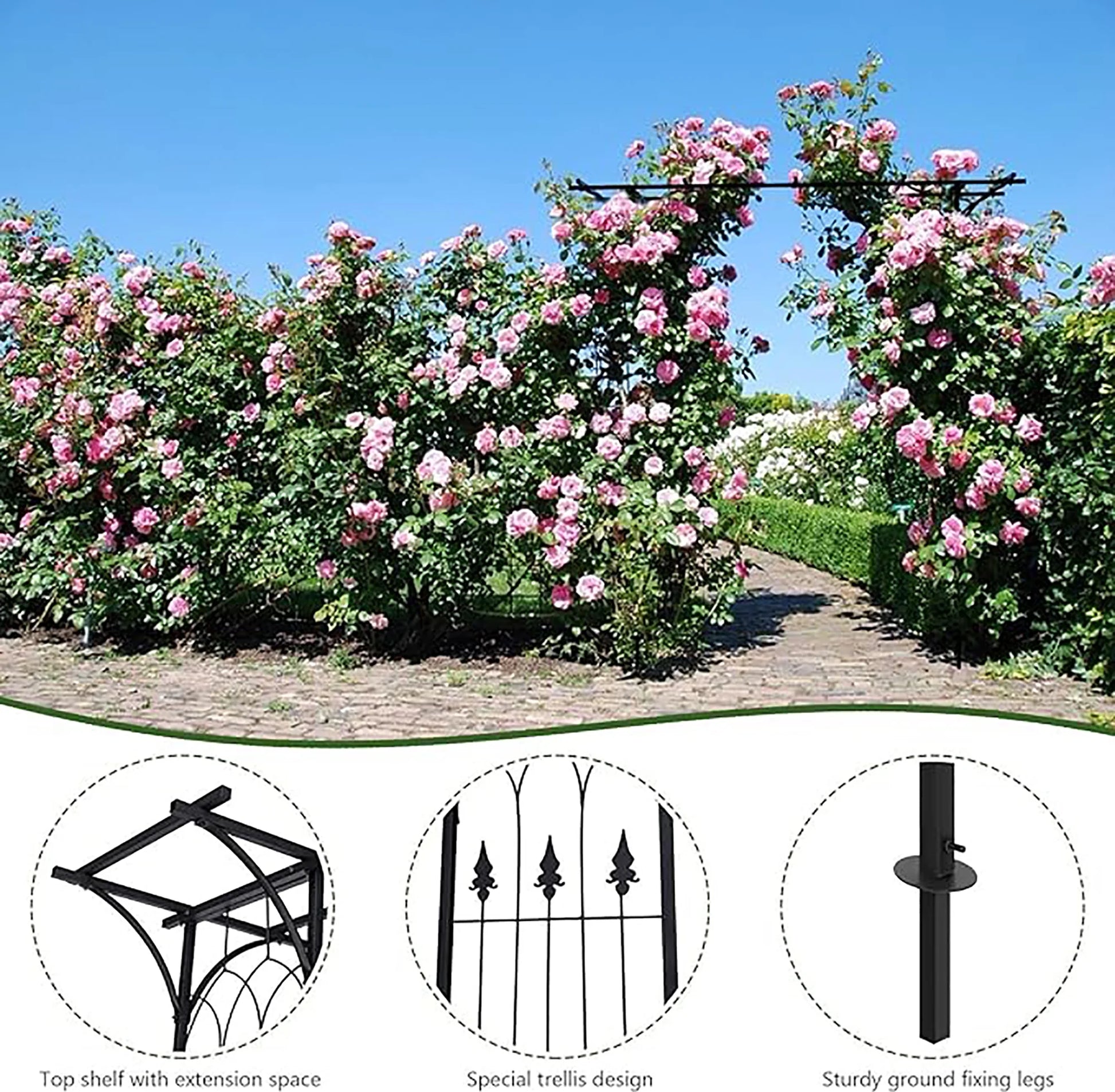 Gymax Outdoor Garden Arch Flowers Climbing Plants Trellis Metal Wedding Archway