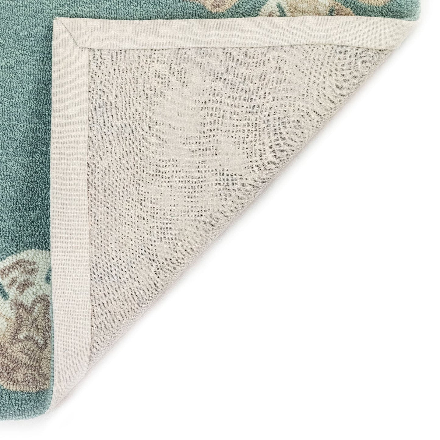 Liora Manne Capri Area Rug Aqua Seashell Border Indoor Outdoor Weather Resistant