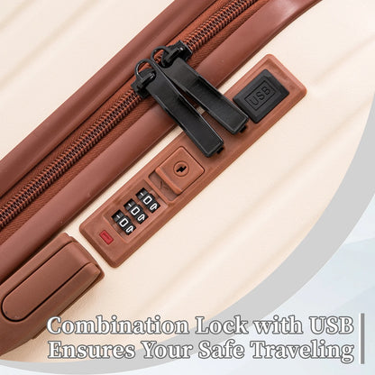20/24/28 Inch ABS Hardshell Spinner Luggage with 3-Step Adjustable Handle, Carry-On Suitcase with USB Charging Port & Cup Holder, Waterproof Lightweight Suitcase for Travel