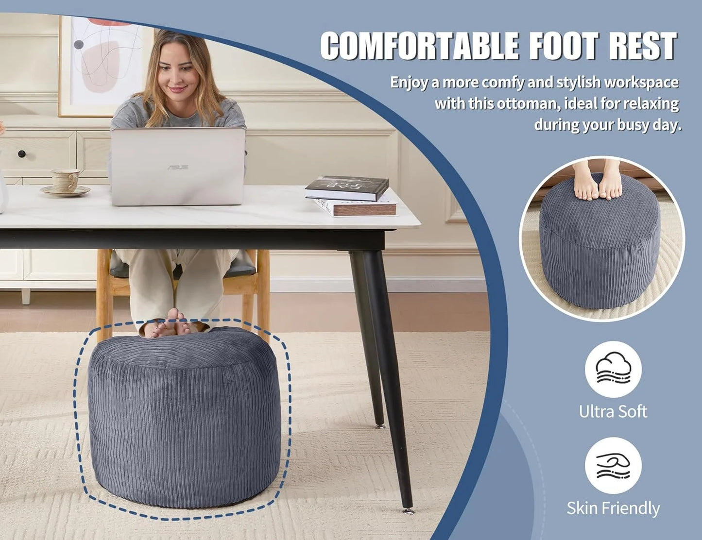 Pouf Ottoman Foot Stools with Foam Small Ottoman for Living Room Corduroy Ottomans Pouf 26x18 Floor Poufs Foot Rest for Chair Sage Green Hassocks and Ottomans
