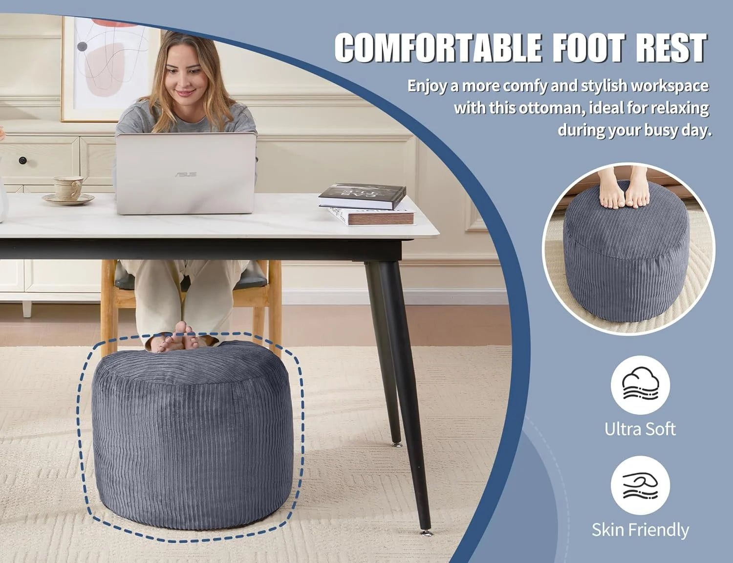 Pouf Ottoman Foot Stools with Foam Small Ottoman for Living Room Corduroy Ottomans Pouf 26x18 Floor Poufs Foot Rest for Chair Sage Green Hassocks and Ottomans