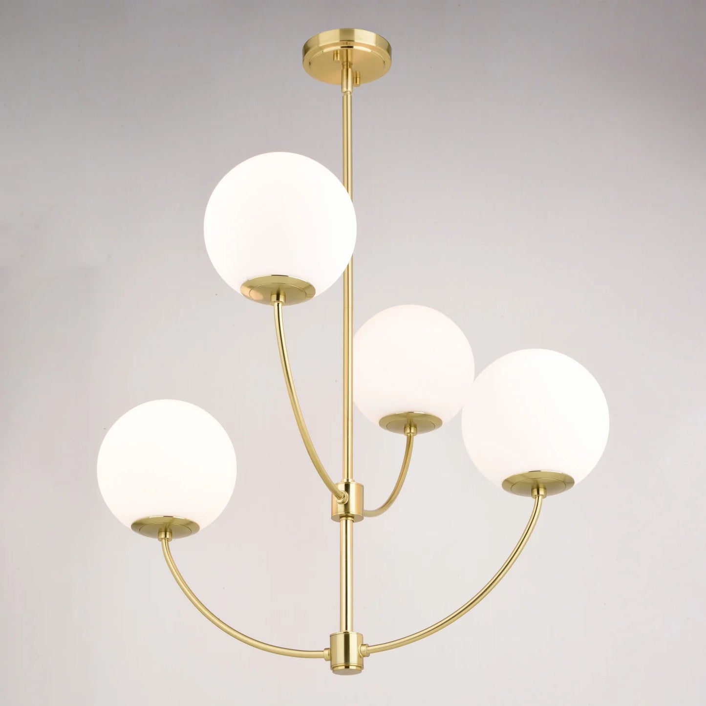 Avers 4 Light LED Compatible Gold Brass Mid-Century Modern Chandelier White Globe Glass