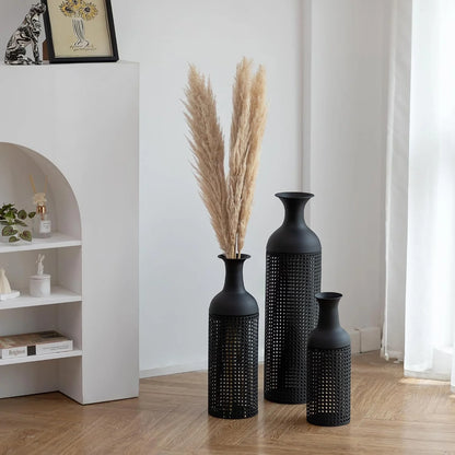 Black Large Floor Vases: Tall Vases Floor Standing for Living Room 27/20/16in - Metal Tall Floor Vase Set of 3 - Modern Oversized Floor Vase for Bedroom Kitchen Fireplace Corner