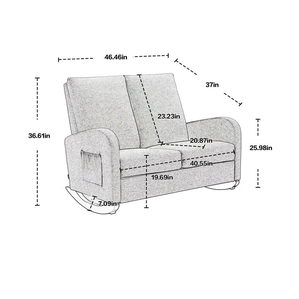 Modern Double Rocking Chair, Upholstered Oversized Glider Rocker for Baby Nursery and Kids, Loveseat Accent Armchair with High Back and Side Pocket, Extra Wide Lounge Chair for Living Room, Beige