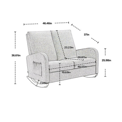 Modern Double Rocking Chair, Upholstered Oversized Glider Rocker for Baby Nursery and Kids, Loveseat Accent Armchair with High Back and Side Pocket, Extra Wide Lounge Chair for Living Room, Beige