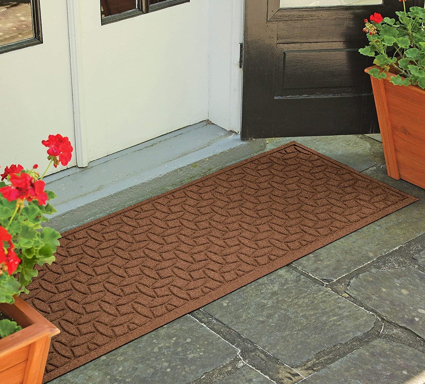 Bungalow Flooring Waterhog Runner Door Mat, 2' x 5' Made in USA, Durable and Decorative Floor Covering, Skid Resistant, Indoor/Outdoor, Water-Trapping, Ellipse Collection, Dark Brown