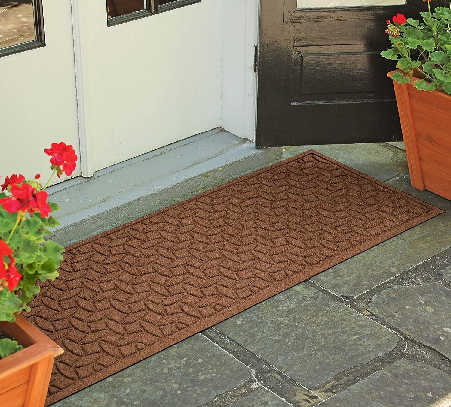 Bungalow Flooring Waterhog Runner Door Mat, 2' x 5' Made in USA, Durable and Decorative Floor Covering, Skid Resistant, Indoor/Outdoor, Water-Trapping, Ellipse Collection, Dark Brown