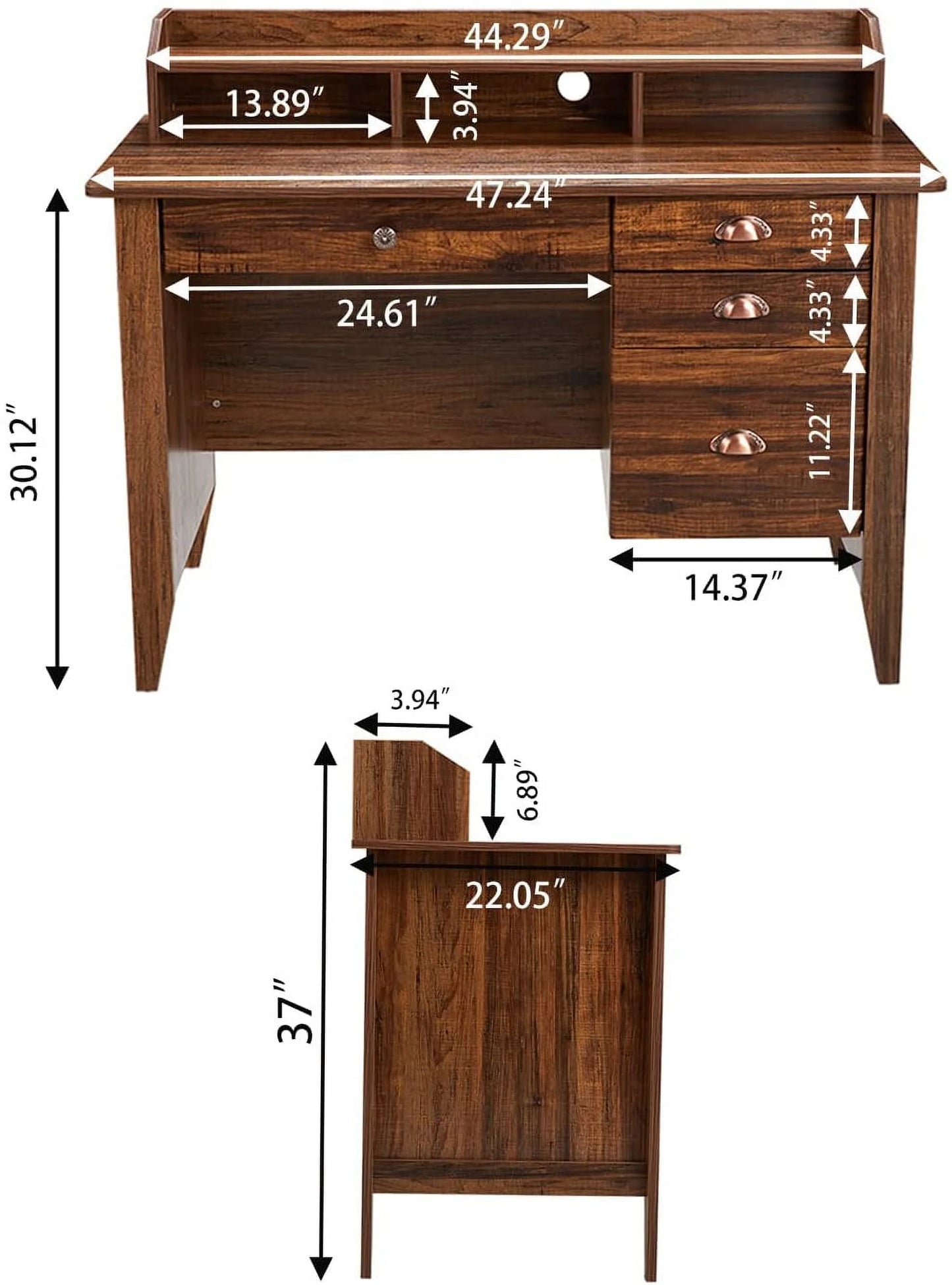 Homfa 47 in Computer Desk, Home Office Writing Table with 4 Drawers and Hutch Shelf, Oak White