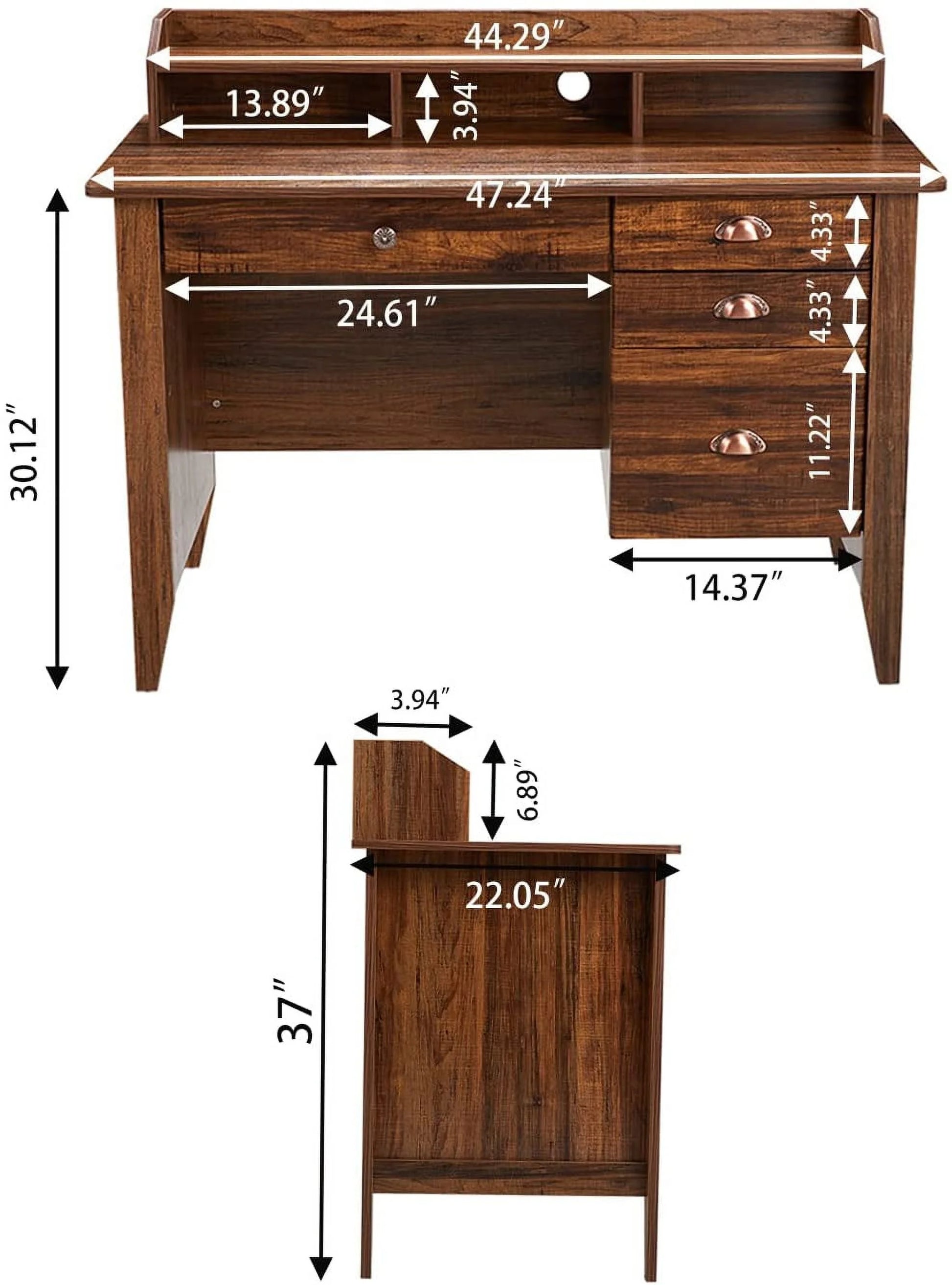 Homfa 47 in Computer Desk, Home Office Writing Table with 4 Drawers and Hutch Shelf, Oak White