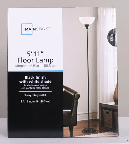 Mainstays 71" Floor Lamp, Black Plastic , Modern Styling for Young Adult Dorm or Adult Home Office.
