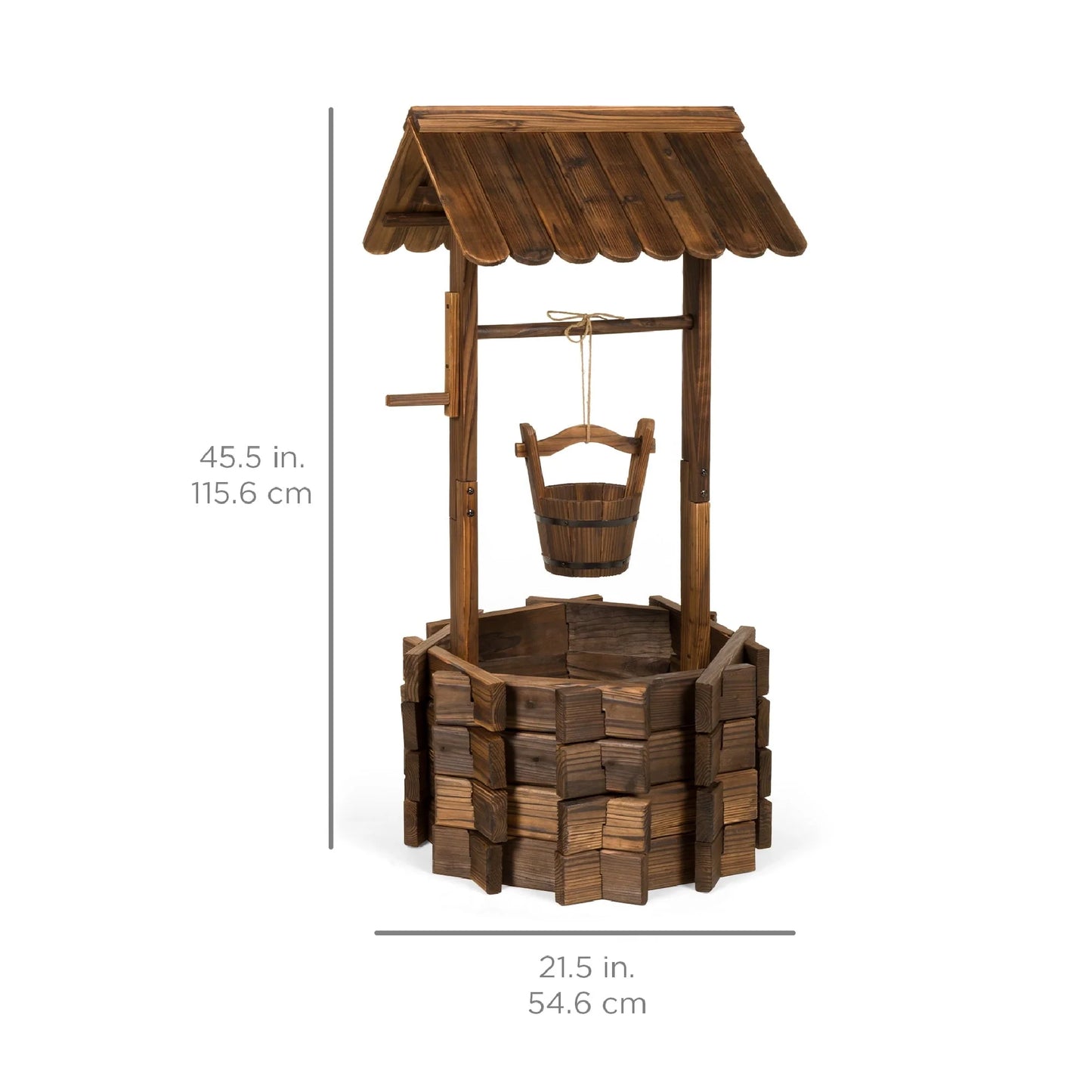Best Choice Products Rustic Wooden Wishing Well Planter Outdoor Home Decor for Patio, Garden, Yard w/Hanging Bucket