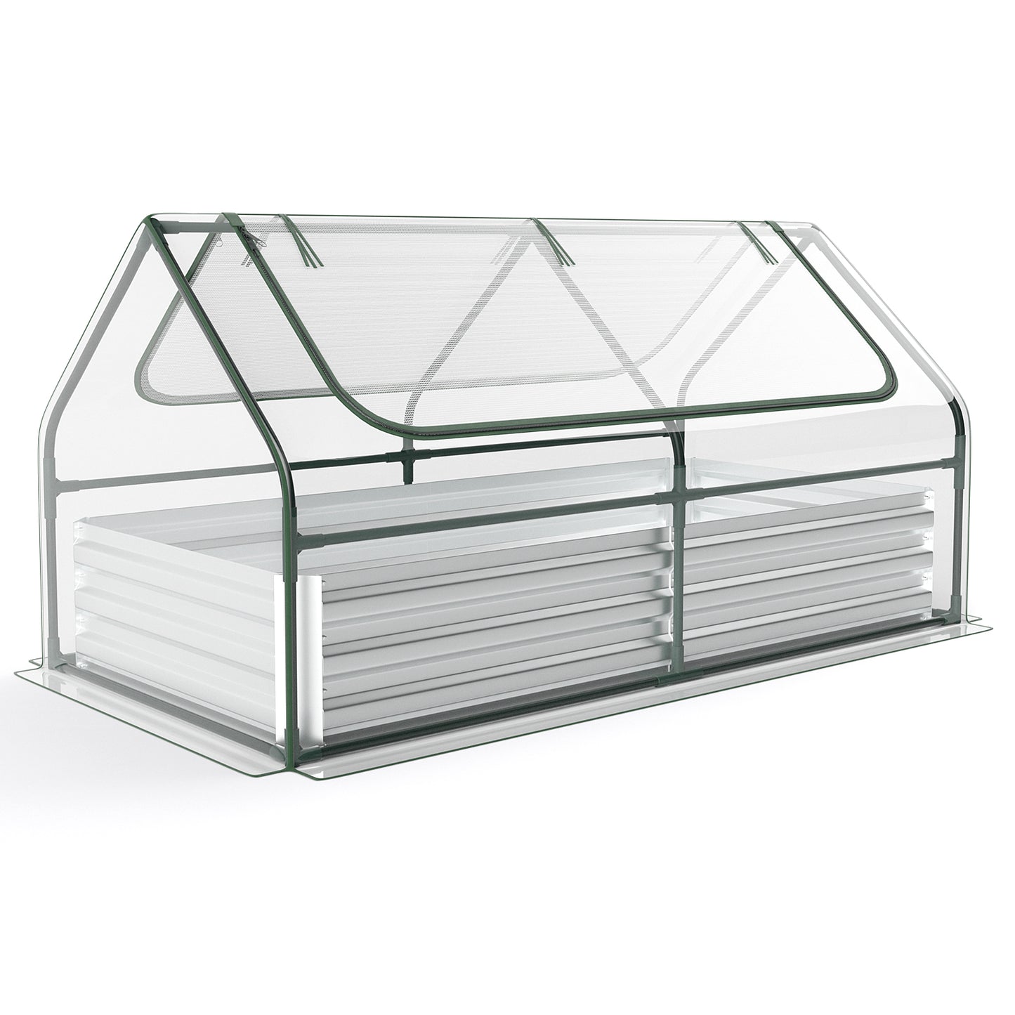 Topbuy 6FT x 3FT x 3FT Galvanized Raised Garden Bed with Greenhouse Bottomless Flower Bed with Clear Cover Outdoor Planter Box Kit