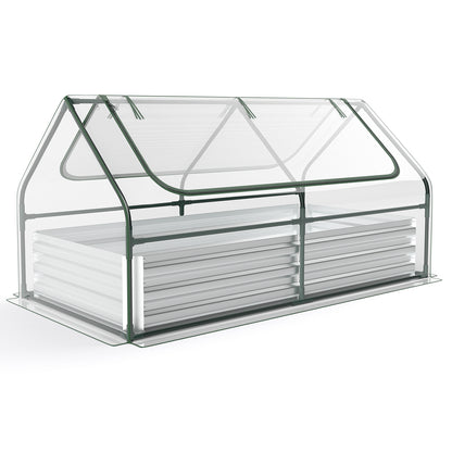 Topbuy 6FT x 3FT x 3FT Galvanized Raised Garden Bed with Greenhouse Bottomless Flower Bed with Clear Cover Outdoor Planter Box Kit