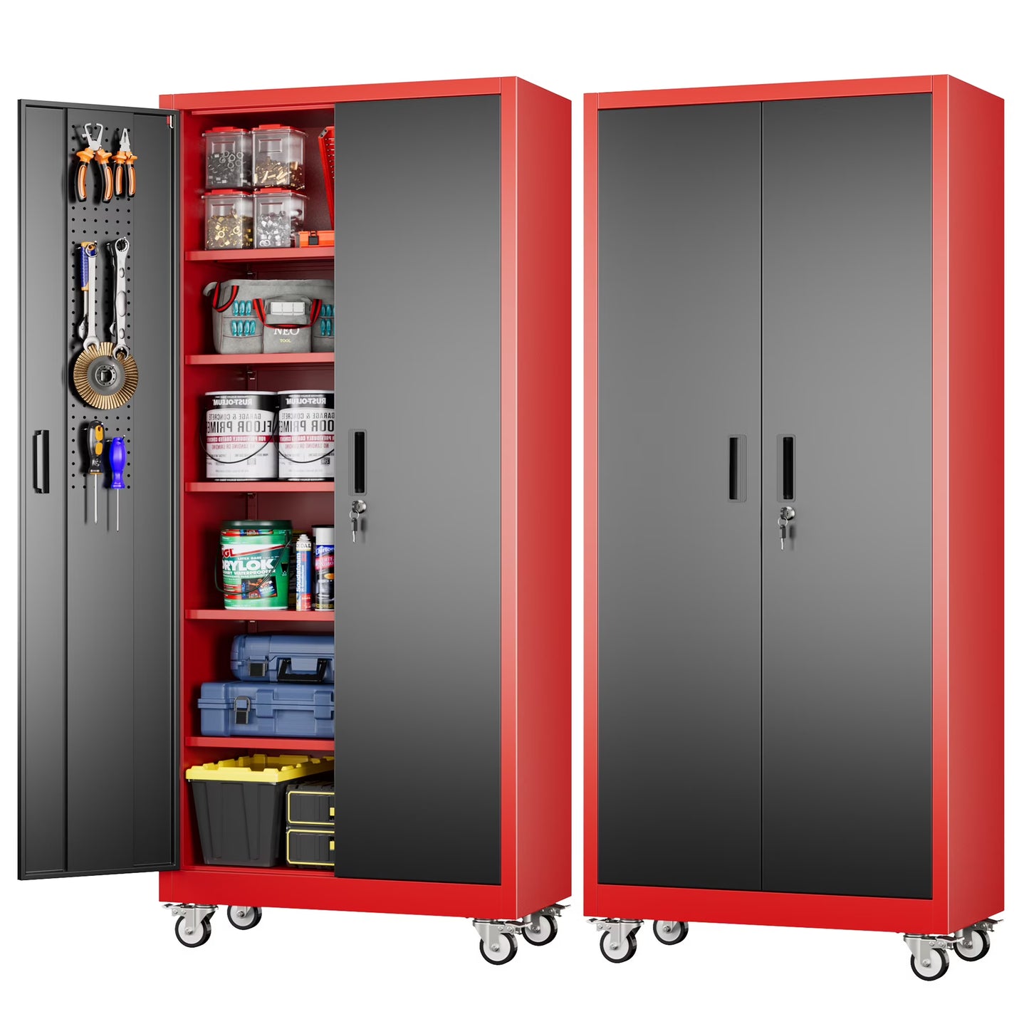 JAORD 71 In Metal Storage Cabinets with Locking Doors and Adjustable Shelves for Home Office, Garage and Utility Room (2 clasp hand, Black)
