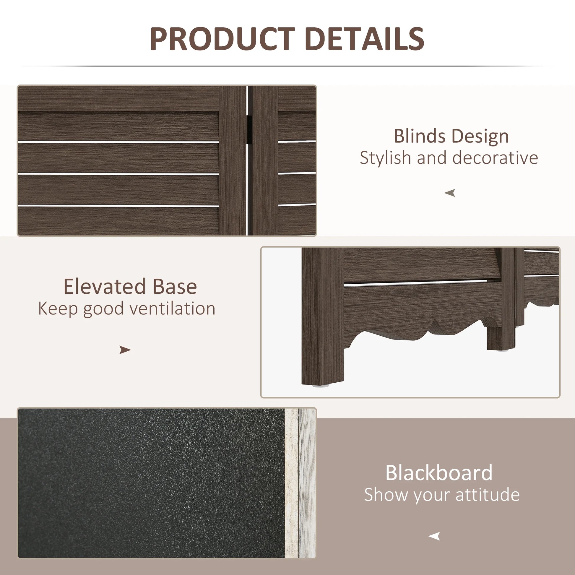 HOMCOM 5.5' 4 Panel Room Divider, Indoor Privacy Screens for Home, Brown
