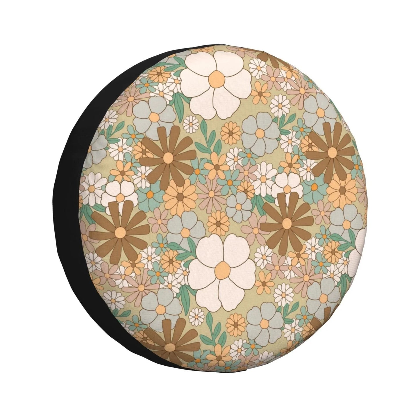 DouZhe Waterproof Spare Tire Cover, Retro Floral Flowers Design Prints Adjustable Wheel Covers Fit for Jeep Trailer RV SUV Car, 14 inch