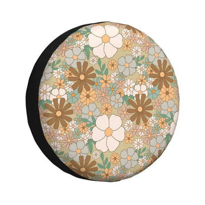 DouZhe Waterproof Spare Tire Cover, Retro Floral Flowers Design Prints Adjustable Wheel Covers Fit for Jeep Trailer RV SUV Car, 14 inch