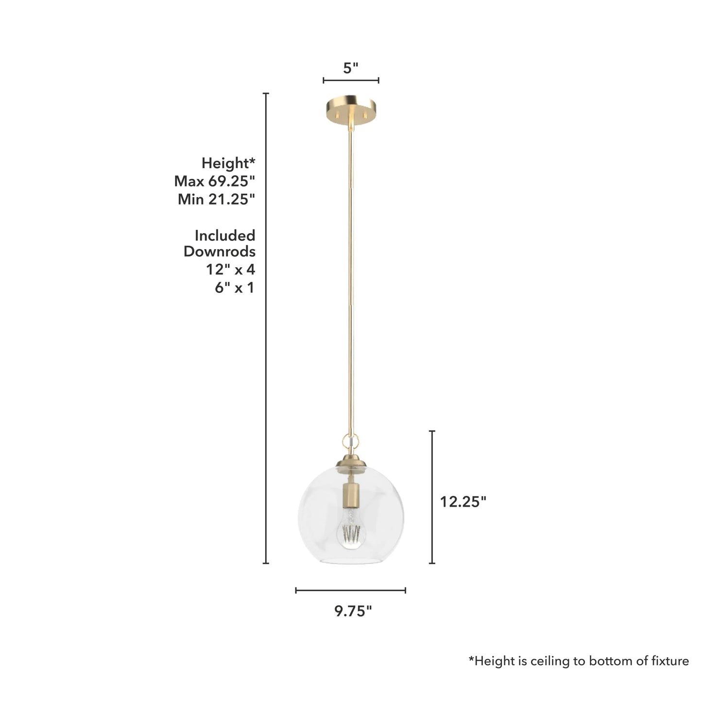 Hunter - High Oaks 1-light Alturas Gold, Small Pendant Light, Dimmable, Formal Style, Globe Shaped, for Bedrooms, Dining, Living Rooms - 19559