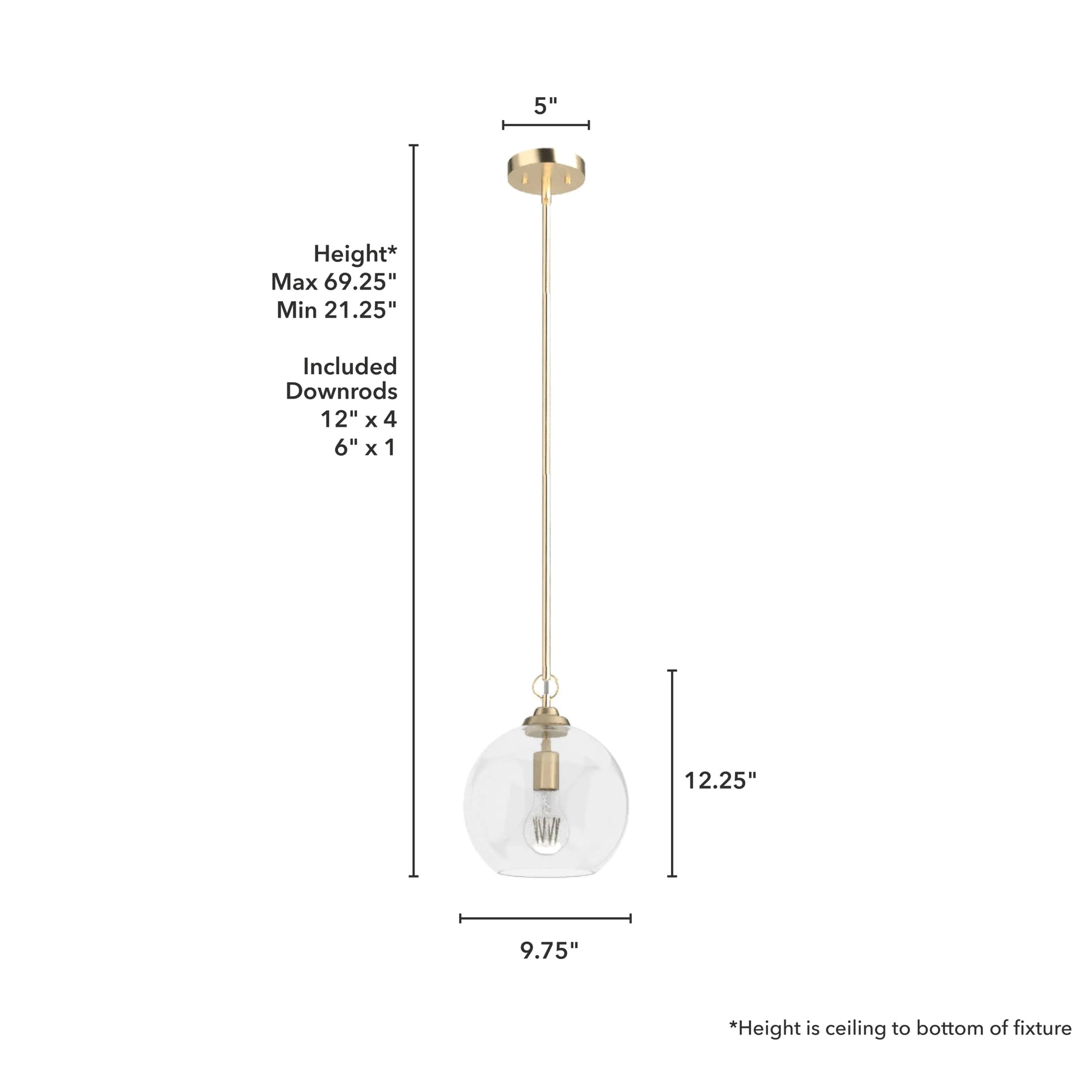 Hunter - High Oaks 1-light Alturas Gold, Small Pendant Light, Dimmable, Formal Style, Globe Shaped, for Bedrooms, Dining, Living Rooms - 19559