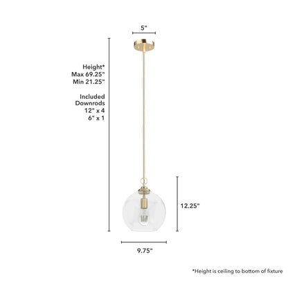 Hunter - High Oaks 1-light Alturas Gold, Small Pendant Light, Dimmable, Formal Style, Globe Shaped, for Bedrooms, Dining, Living Rooms - 19559