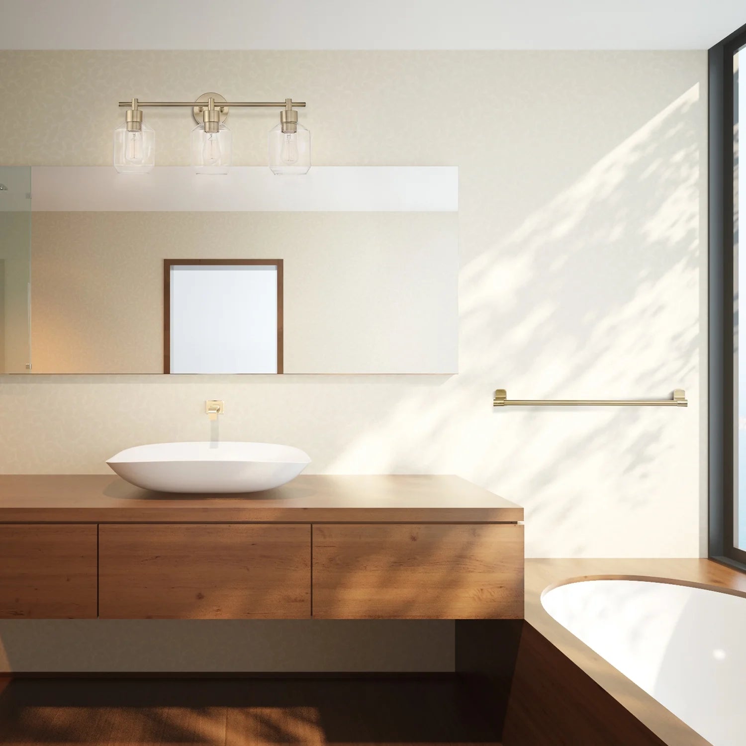 Globe Electric Matte Brass Modern 5-Piece All-In-One Bathroom Set with Vanity Light, LED Bulbs